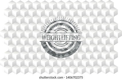 Weightlifting grey badge with geometric cube white background