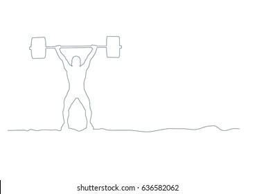 weightlifting and gym, vector background, continues line banner, uninterrupted wire style
