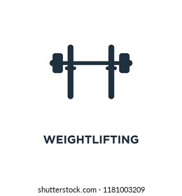 Weightlifting icon. Black filled vector illustration. Weightlifting symbol on white background. Can be used in web and mobile.