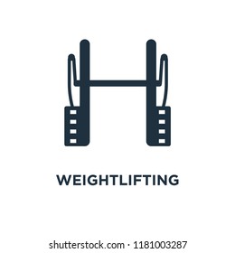 Weightlifting icon. Black filled vector illustration. Weightlifting symbol on white background. Can be used in web and mobile.