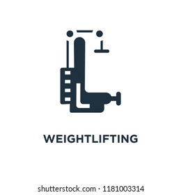 Weightlifting icon. Black filled vector illustration. Weightlifting symbol on white background. Can be used in web and mobile.