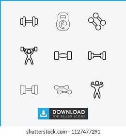 Weightlifting icon. collection of 9 weightlifting outline icons such as barbell, dumbbell, bodybuilder. editable weightlifting icons for web and mobile.