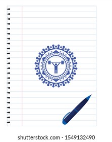weightlifting icon draw with pen effect. Blue ink. Vector Illustration. Detailed.