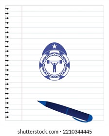 dibujar un icono de levantamiento de pesas con efecto de lápiz. Tinta azul. Ilustración vectorial. Detallado. 
