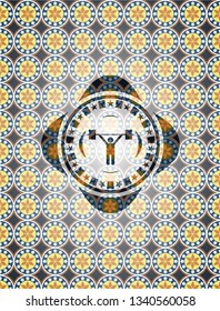 weightlifting icon inside arabesque emblem. arabic decoration.