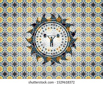 weightlifting icon inside arabesque emblem. arabic decoration.