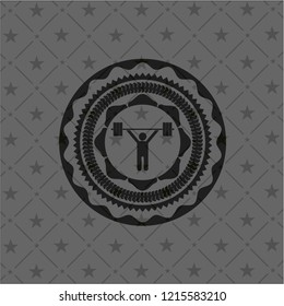 weightlifting icon inside black emblem. Vintage.