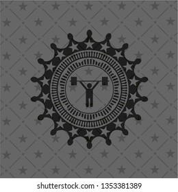 weightlifting icon inside black emblem. Vintage.