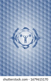 weightlifting icon inside blue emblem with geometric background.
