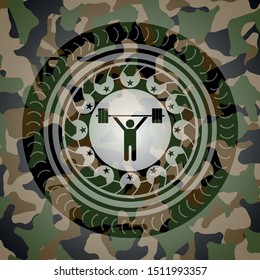 weightlifting icon inside camo emblem