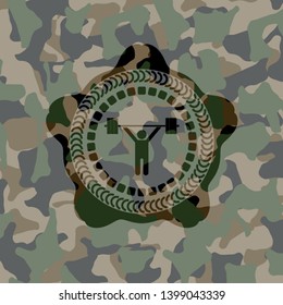 weightlifting icon inside camo texture