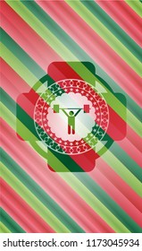 weightlifting icon inside christmas badge background.