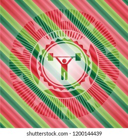 weightlifting icon inside christmas badge background.