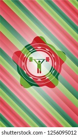 weightlifting icon inside christmas colors style emblem.