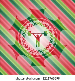 weightlifting icon inside christmas emblem background.