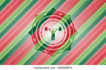 weightlifting icon inside christmas style badge..