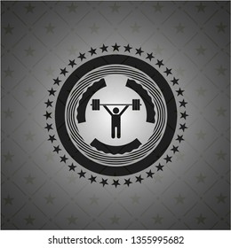 weightlifting icon inside dark badge or emblem