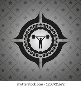 weightlifting icon inside dark emblem. Retro