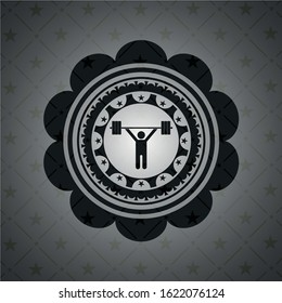 weightlifting icon inside dark emblem. Retro