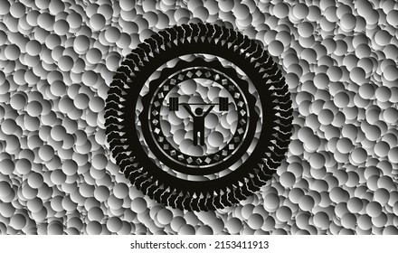 Gewichtungssymbol in dunklem Emblem mit grauem Hintergrund. Retro. Vektorgrafik. Detaillierte Angaben. 
