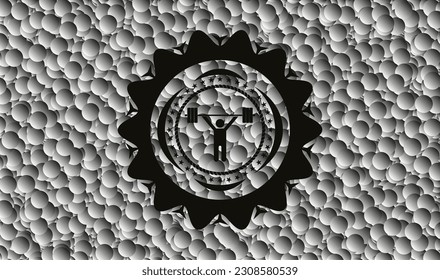 weightlifting icon inside dark emblem with bubbles background. Retro. Vector Illustration. Detailed. 