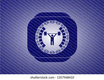 weightlifting icon inside emblem with jean high quality background
