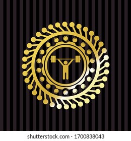 weightlifting icon inside gold badge