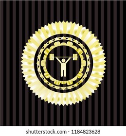 weightlifting icon inside gold emblem