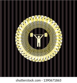 weightlifting icon inside gold emblem
