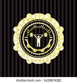 weightlifting icon inside gold emblem