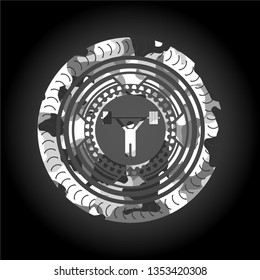 weightlifting icon inside grey camo emblem
