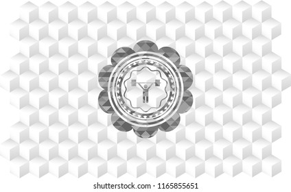 weightlifting icon inside grey icon or emblem with geometric cube white background