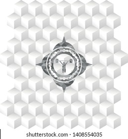 weightlifting icon inside grey emblem with cube white background