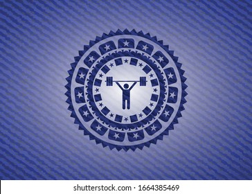 weightlifting icon inside jean background