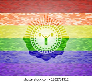 weightlifting icon inside lgbt colors emblem 