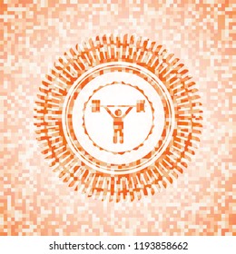 weightlifting icon inside orange mosaic emblem