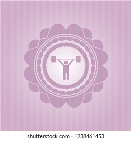 weightlifting icon inside pink emblem. Vintage.