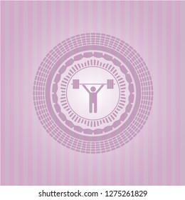 weightlifting icon inside pink emblem. Vintage.