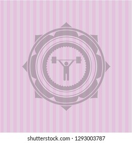weightlifting icon inside pink emblem. Vintage.