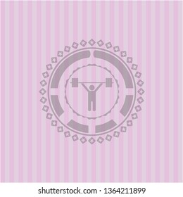 weightlifting icon inside pink emblem. Vintage.