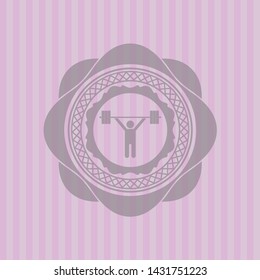 weightlifting icon inside pink emblem. Retro