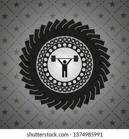 weightlifting icon inside realistic dark emblem