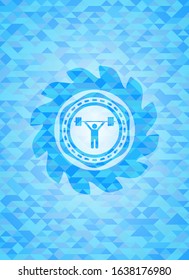 weightlifting icon inside realistic light blue mosaic emblem