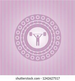 weightlifting icon inside realistic pink emblem