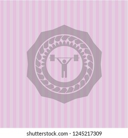 weightlifting icon inside realistic pink emblem