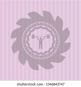 weightlifting icon inside realistic pink emblem