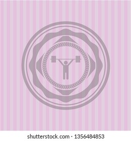 weightlifting icon inside realistic pink emblem