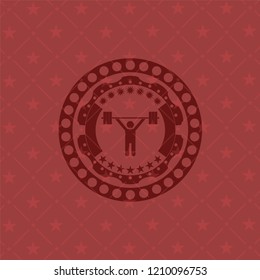weightlifting icon inside realistic red emblem