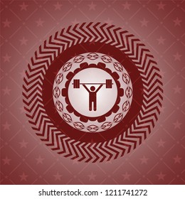 weightlifting icon inside realistic red emblem