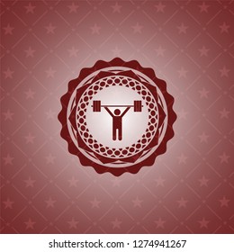 weightlifting icon inside realistic red emblem